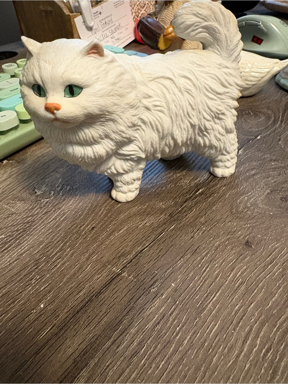 Vintage Persian White Decorative Cat Figurine with Green Eyes